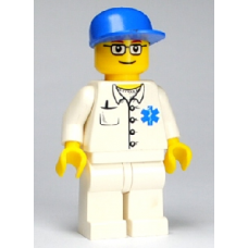 doc034 Doctor - EMT Star of Life Button Shirt, White Legs, Blue Cap, Glasses 